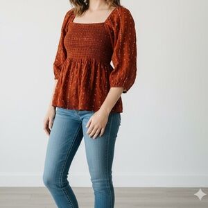 Elegant Rust Peplum Blouse